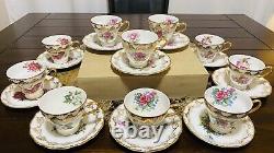 Royal Crown VTG 1592 LOT Of 10 Hand Painted Tea Cups & Saucers Gold Trim Flowers
