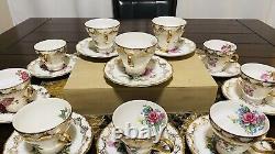 Royal Crown VTG 1592 LOT Of 10 Hand Painted Tea Cups & Saucers Gold Trim Flowers