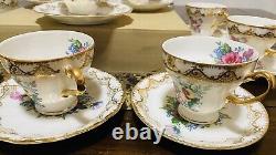 Royal Crown VTG 1592 LOT Of 10 Hand Painted Tea Cups & Saucers Gold Trim Flowers