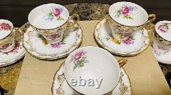 Royal Crown VTG 1592 LOT Of 10 Hand Painted Tea Cups & Saucers Gold Trim Flowers