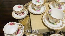 Royal Crown VTG 1592 LOT Of 10 Hand Painted Tea Cups & Saucers Gold Trim Flowers