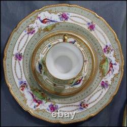 Royal Doulton 15 Pc Tea Set Demitasse Cup Saucer Plate Exotic Birds Gold Beads