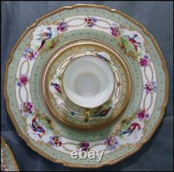 Royal Doulton 15 Pc Tea Set Demitasse Cup Saucer Plate Exotic Birds Gold Beads