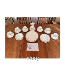 Royal Doulton Clarendon Porcelain Dinner Set White Gold Plates Cups Saucers