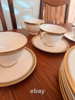Royal Doulton Clarendon Porcelain Dinner Set White Gold Plates Cups Saucers