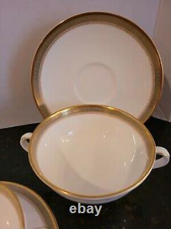 Royal Doulton England Clarendon 3 Cream soup Cups/Bowls and Saucers Free ship