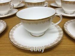 Royal Doulton Gold Lace (9 Sets) Footed Cups & Saucers