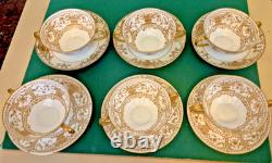 Royal Doulton Raised Gold Encrusted Soup Tea Cup & Saucer 6 Set Shreve And Co