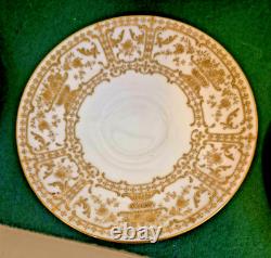Royal Doulton Raised Gold Encrusted Soup Tea Cup & Saucer 6 Set Shreve And Co