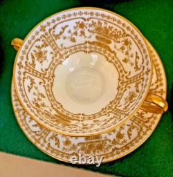 Royal Doulton Raised Gold Encrusted Soup Tea Cup & Saucer 6 Set Shreve And Co