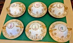 Royal Doulton Raised Gold Encrusted Soup Tea Cup & Saucer 6 Set Shreve And Co