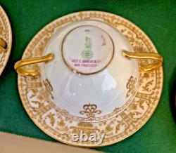 Royal Doulton Raised Gold Encrusted Soup Tea Cup & Saucer 6 Set Shreve And Co