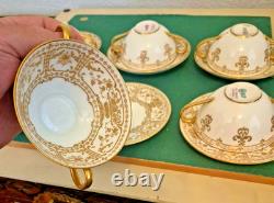 Royal Doulton Raised Gold Encrusted Soup Tea Cup & Saucer 6 Set Shreve And Co