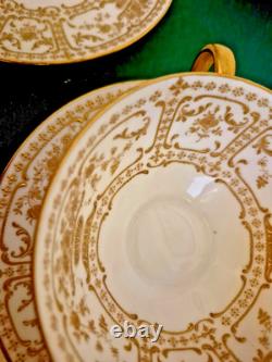 Royal Doulton Raised Gold Encrusted Soup Tea Cup & Saucer 6 Set Shreve And Co