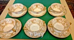 Royal Doulton Raised Gold Encrusted Soup Tea Cup & Saucer 6 Set Shreve And Co