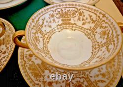 Royal Doulton Raised Gold Encrusted Soup Tea Cup & Saucer 6 Set Shreve And Co