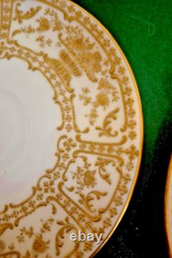 Royal Doulton Raised Gold Encrusted Soup Tea Cup & Saucer 6 Set Shreve And Co
