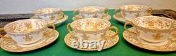 Royal Doulton Raised Gold Encrusted Soup Tea Cup & Saucer 6 Set Shreve And Co