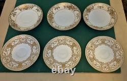 Royal Doulton Raised Gold Encrusted Soup Tea Cup & Saucer 6 Set Shreve And Co