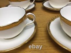 Royal Doulton White and Gold Encrusted (8 Sets) Cup & Saucers (Monogrammed)