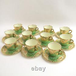 Royal Doulton c1929 Set of 11 Demitasse Cups & Saucers Green Gold BB2693B V603