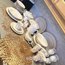 Royal Norfolk White Ceramic Dinner Set Gold Band Round Plates Cups Saucers Bowl