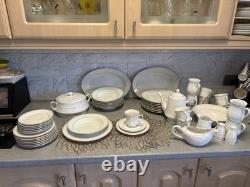 Royal Norfolk White Ceramic Dinner Set Gold Band Round Plates Cups Saucers Bowl