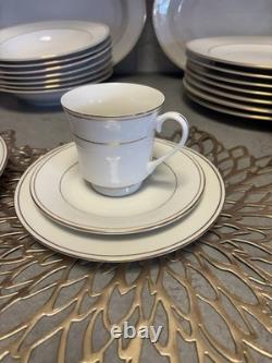 Royal Norfolk White Ceramic Dinner Set Gold Band Round Plates Cups Saucers Bowl