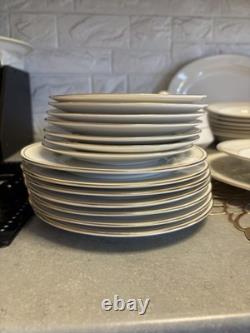 Royal Norfolk White Ceramic Dinner Set Gold Band Round Plates Cups Saucers Bowl