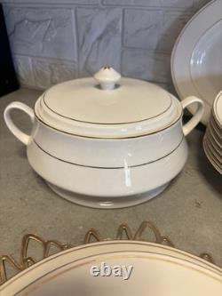 Royal Norfolk White Ceramic Dinner Set Gold Band Round Plates Cups Saucers Bowl