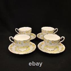 Royal Stafford 4 Footed Cups & Saucers Yellow White Floral withGold 1940-1952 HTF