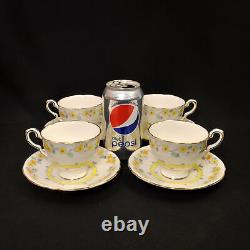 Royal Stafford 4 Footed Cups & Saucers Yellow White Floral withGold 1940-1952 HTF