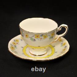 Royal Stafford 4 Footed Cups & Saucers Yellow White Floral withGold 1940-1952 HTF