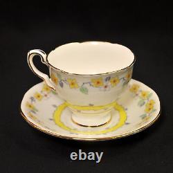 Royal Stafford 4 Footed Cups & Saucers Yellow White Floral withGold 1940-1952 HTF