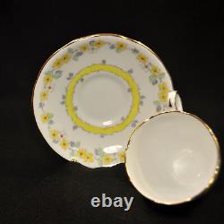 Royal Stafford 4 Footed Cups & Saucers Yellow White Floral withGold 1940-1952 HTF