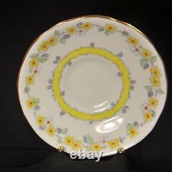 Royal Stafford 4 Footed Cups & Saucers Yellow White Floral withGold 1940-1952 HTF