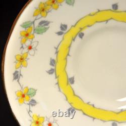 Royal Stafford 4 Footed Cups & Saucers Yellow White Floral withGold 1940-1952 HTF