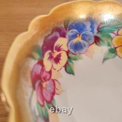 Royal Stafford Antique Tea Cup & Saucer Bone China Black Gold Pansy Garland