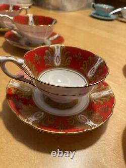 Royal Stafford Bone China Red & Gold Tea Cup & Saucer Pattern No. 8702
