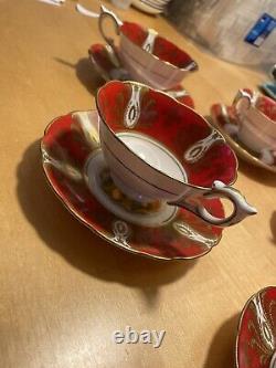 Royal Stafford Bone China Red & Gold Tea Cup & Saucer Pattern No. 8702