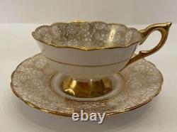 Royal Stafford D'oyley White Gold Floral Lace Tea Cup Saucer Set Made In England