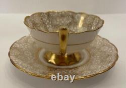 Royal Stafford D'oyley White Gold Floral Lace Tea Cup Saucer Set Made In England