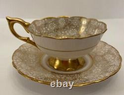 Royal Stafford D'oyley White Gold Floral Lace Tea Cup Saucer Set Made In England