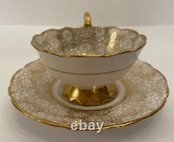 Royal Stafford D'oyley White Gold Floral Lace Tea Cup Saucer Set Made In England