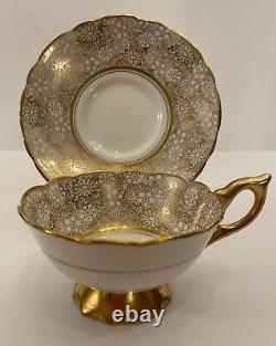 Royal Stafford D'oyley White Gold Floral Lace Tea Cup Saucer Set Made In England