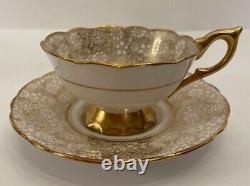 Royal Stafford D'oyley White Gold Floral Lace Tea Cup Saucer Set Made In England