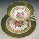 Royal Stafford Hand Painted Large Roses Gold Teal Gilt Tea Cup & Saucer