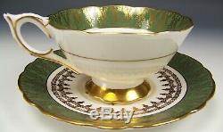 Royal Stafford Hand Painted Large Roses Gold Teal Gilt Tea Cup & Saucer