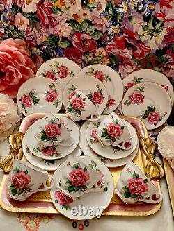 Royal Stafford Pink Cabbage Roses Tea Set Trios Tea Cups Saucers Plates Tea Set