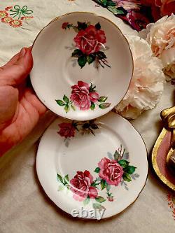 Royal Stafford Pink Cabbage Roses Tea Set Trios Tea Cups Saucers Plates Tea Set